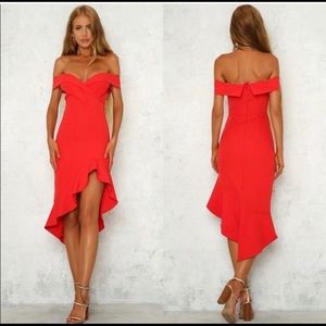 Hello Molly Off The Shoulder High Low Red Dress
